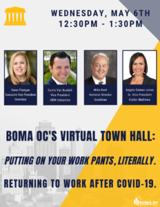 BOMA OC'S VIRTUAL TOWN HALL: PUTTING ON YOUR WORK PANTS, LITERALLY. RETURNING TO WORK AFTER COVID-19.